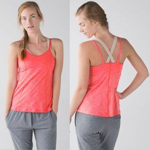 Lululemon Heathered Coral Strappy Run For Gold Tank w/ Built In Bra